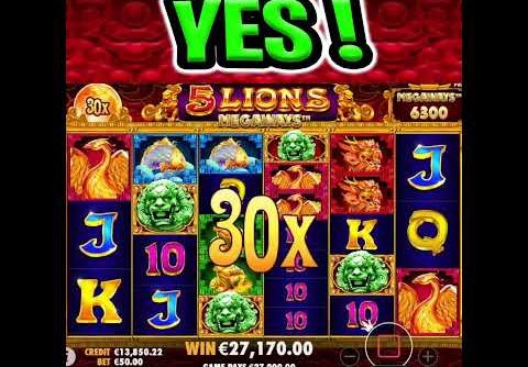 5 LIONS MEGAWAYS SLOT 🤑 MASSIVE BIG WIN 🔥 BONUS ON €50 BET OMG‼️ #shorts