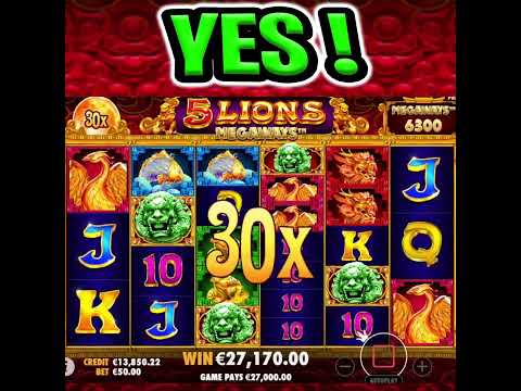 5 LIONS MEGAWAYS SLOT 🤑 MASSIVE BIG WIN 🔥 BONUS ON €50 BET OMG‼️ #shorts