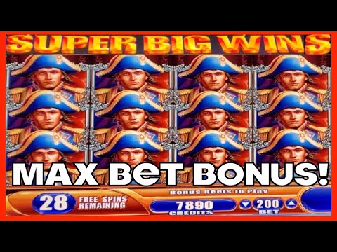 **HUGE WIN!!!** 30+ SPINS!!! MAX BET!!! NAPOLEON AND JOSEPHINE WMS SLOT MACHINE BONUS