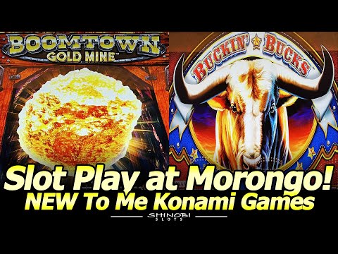 NEW Konami Slots at Morongo casino! BoomTown Gold Mine and Buckin Bucks Slots, Live Play and Bonuses