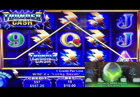 BIG WINS! HIGH LIMIT THUNDER CASH SLOT PLAY! BONUS! ALIEN SLOT MACHINE SCARY BONUS GAME!