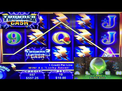 BIG WINS! HIGH LIMIT THUNDER CASH SLOT PLAY! BONUS! ALIEN SLOT MACHINE SCARY BONUS GAME!